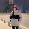 Women's Trendy Korean-Style Color Block Fleece-Lined Lambswool Long Sleeve (Autumn/Winter)