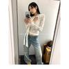 Vintage T Shirt Women Lace Lcae Up Shirt Hollow Out Y2k Tee Tops Fairycore 2000s Korean Style Tshirts Autumn Winter