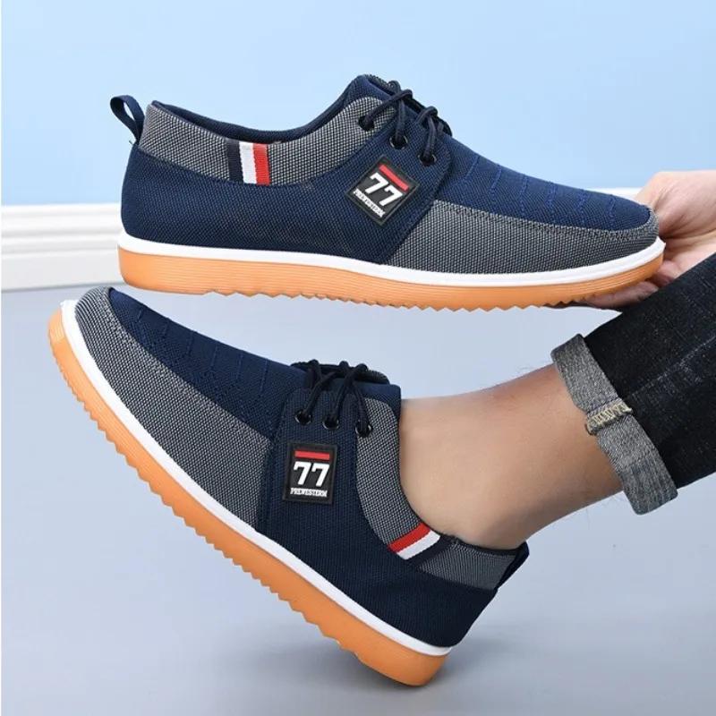Fashion Men's Canvas Shoes Light Walking Flats Casual Sneakers Men Lace Up Vulcanize Shoes Soft Sole Driving Shoes Zapatillas