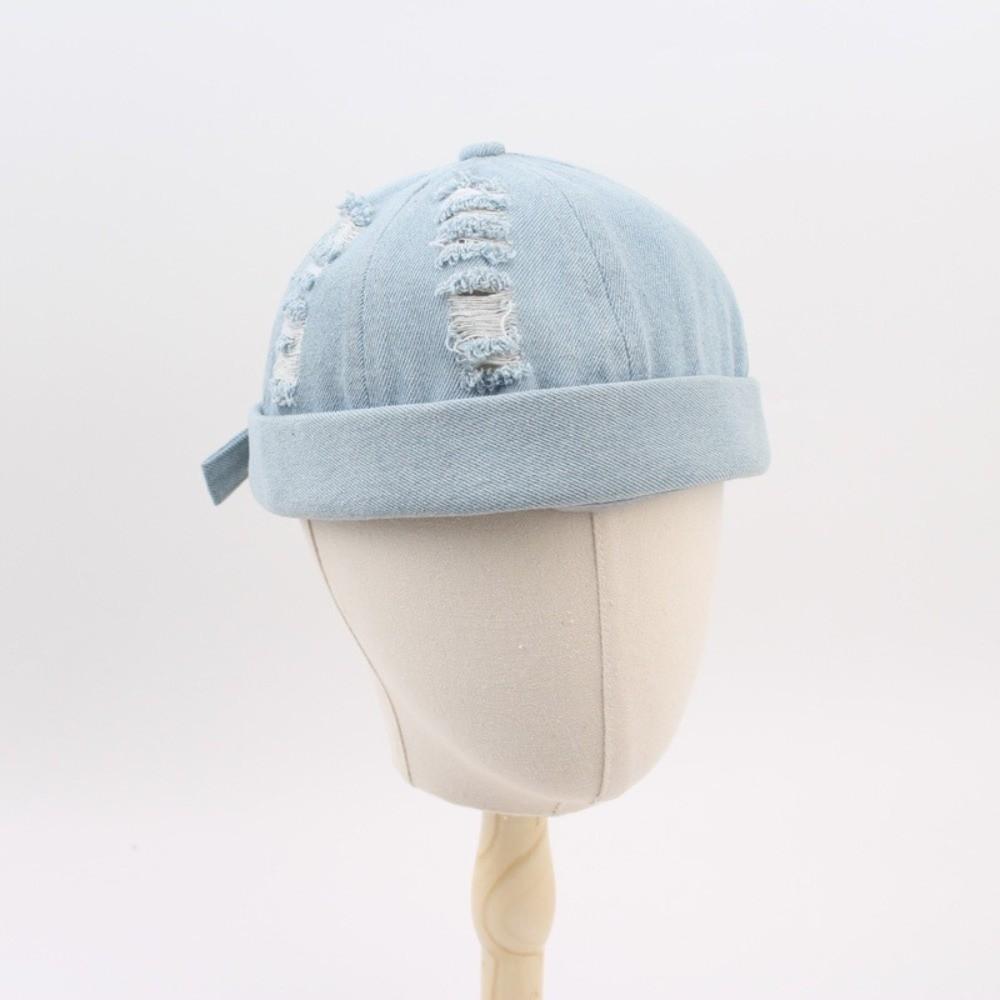 Denim Brimless Hat Dome Bucket Cap Vintage Melon Docker Cap  Unisex