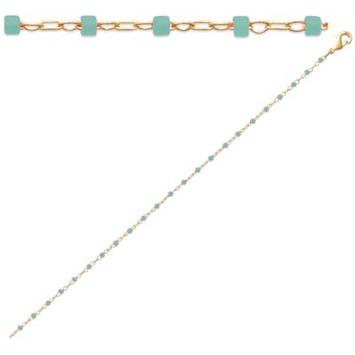 [R1100] - Gold Plated Bracelet 'Boho' Green Turquoise Gold - 18 Cm - 1 Mm