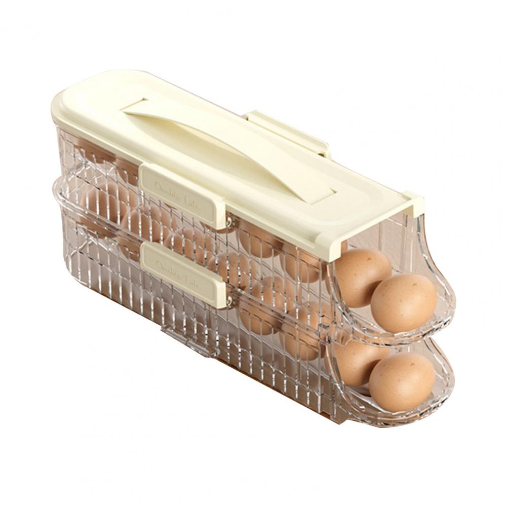 Refrigerator Egg Holder Capacity Refrigerator Egg Storage Box with Automatic Rolling Organizer Transparent Stackable for Eggs L белый