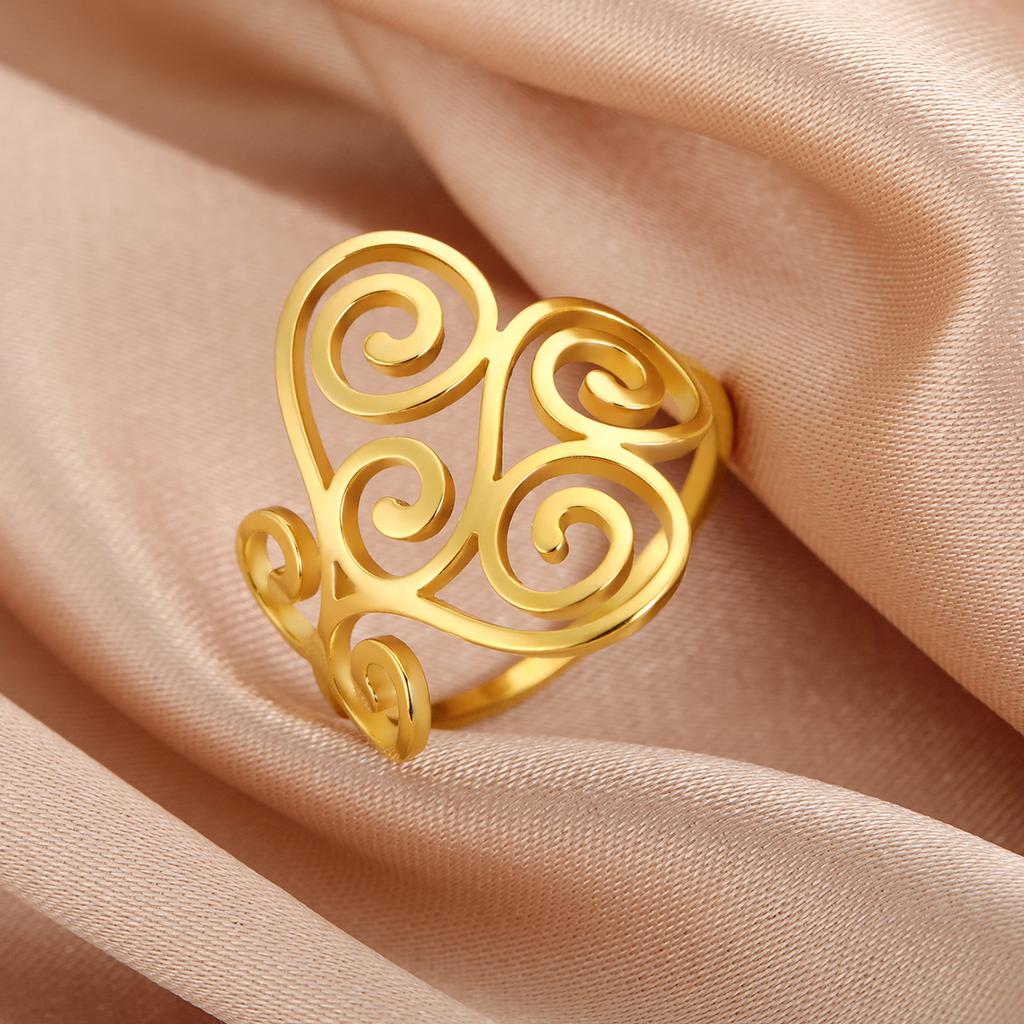 LIKGREAT Vintage Filigree Flower Wave Ring for Women Stainless Steel Aesthetic Rings Bohemian Amulet Jewelry Wedding Gift New