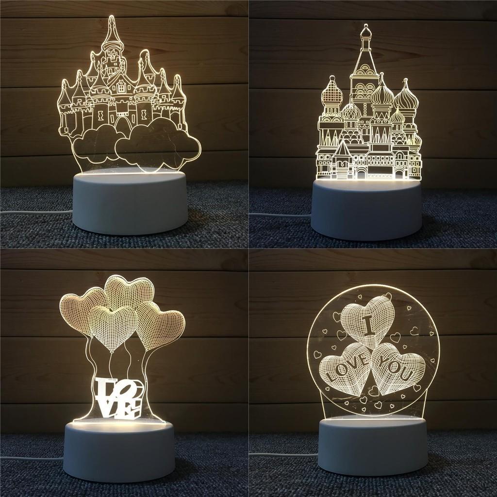 City New Sky Love Balloon Ancient Castle 3d Night Light Usb Straight Plug