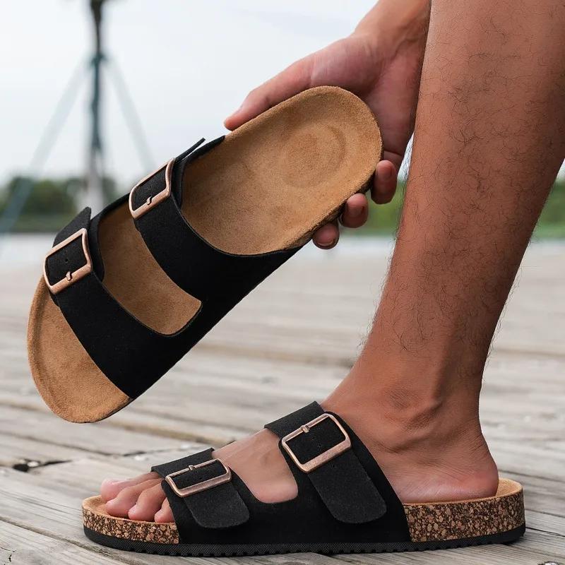 Women Open Toed Sandals - Cork Insole Adjustable Buckle Breathable and Comfortable Fashionable Men Skateboard - Fashion Slippers