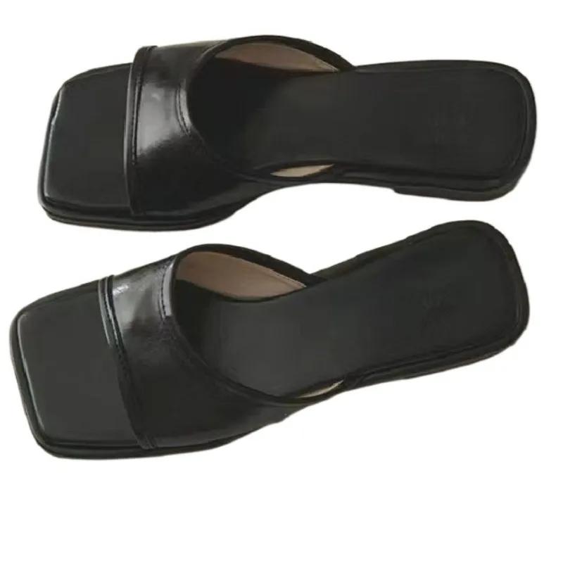 Women's Shoes 2025 Hot Sale Open Toe Women's Slippers outdoor Daily Slippers Women Square Toe concise low Heel Female Sandals