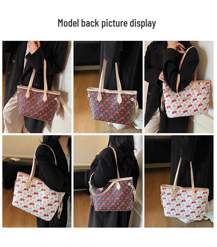 Cherry Print Denim Handbag - High-Quality, Large Capacity Commute Tote Shoulder Bag, 2025 Fashion.