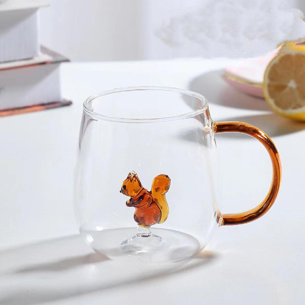 Cute 3D Shape High Borosilicate Glass Cup with Handle for Milk & Juice