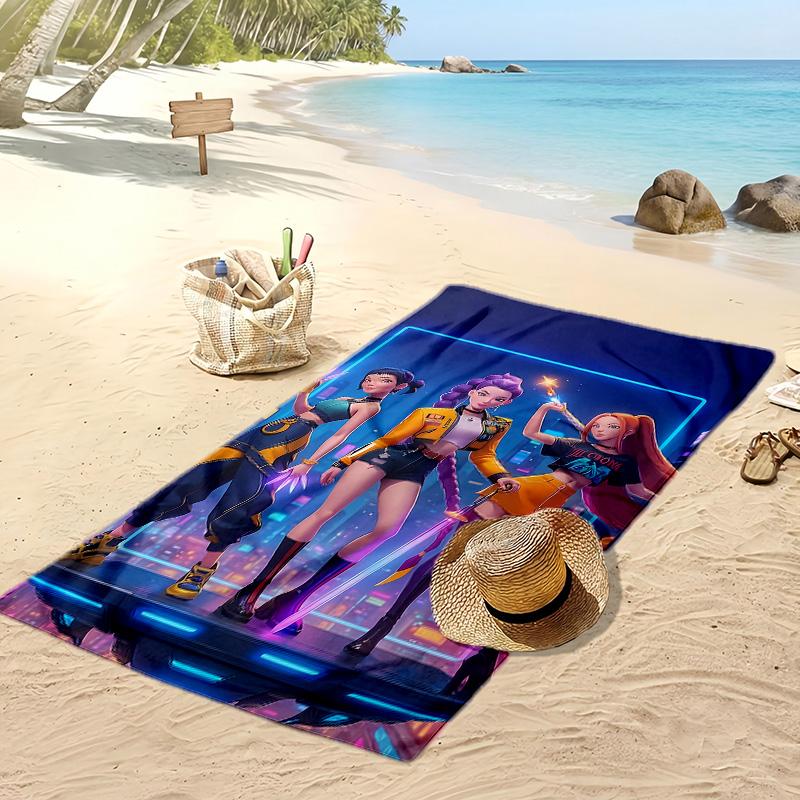 Kpop Demon Hunters Printed Beach Towel, Large Absorbent Quick Dry Towel for Summer Outdoor Swimming