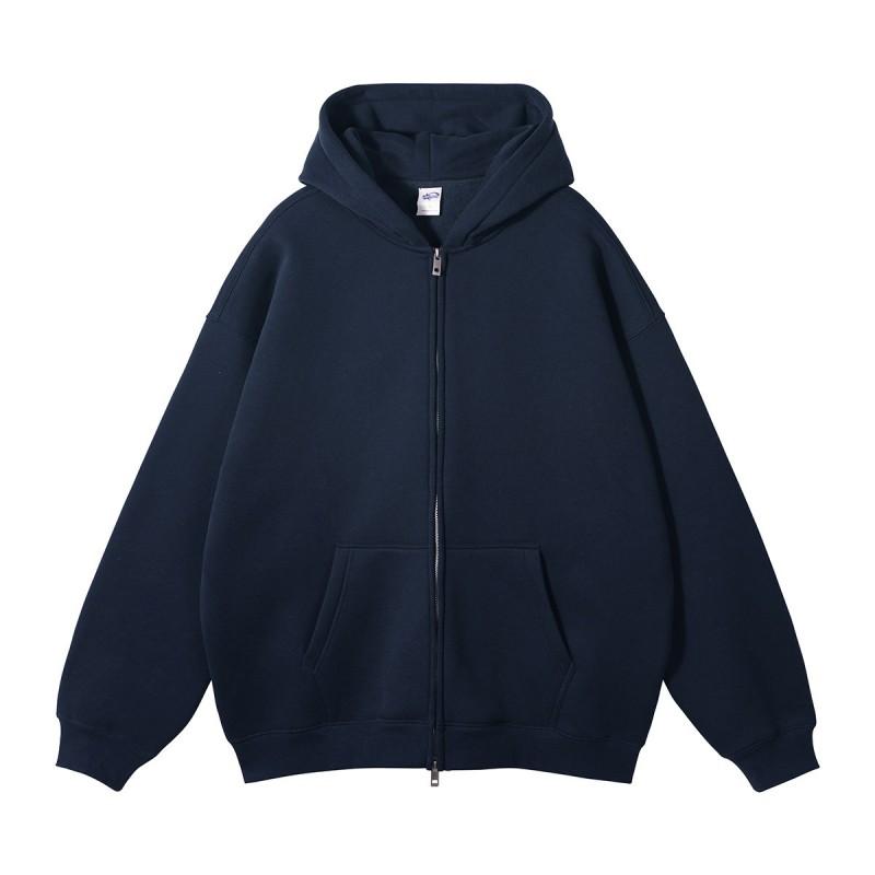 Mens Oversized Hooded Zip-Up Fleece Sweatshirt Winter Streetwear Loose Fit Long Sleeve Pullover
