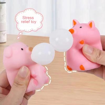Bubble Blowing Pig Squeeze Toy Stress Relief Cartoon Pig Sensory Toy Soft Stretchy Animal Shape Home Office Desk Toy