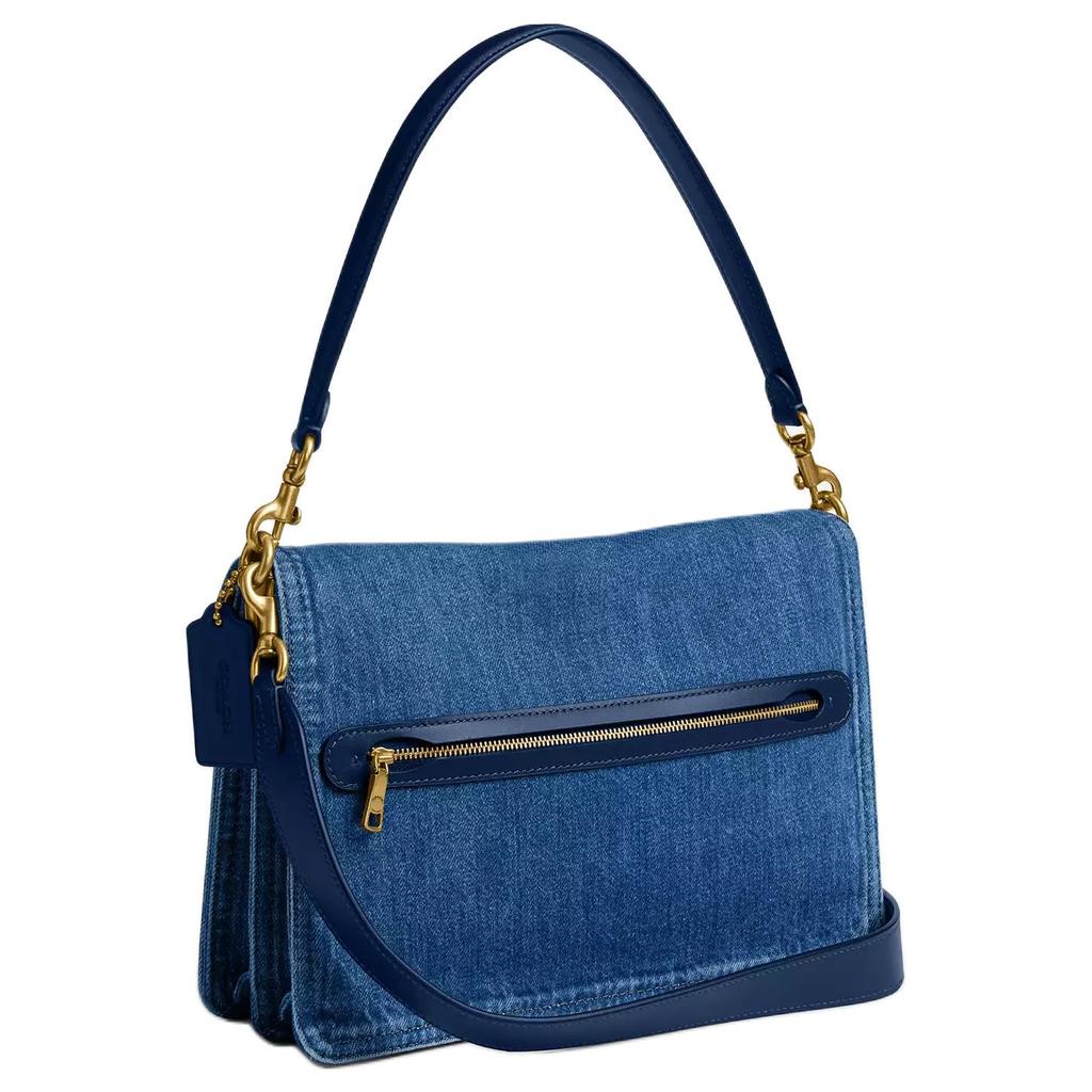 Coach Tabby 30 Removable Chain Strap Denim Shoulder Bag Large Women shoulder bag Brass Dark-Blue CAN17-B4RHO