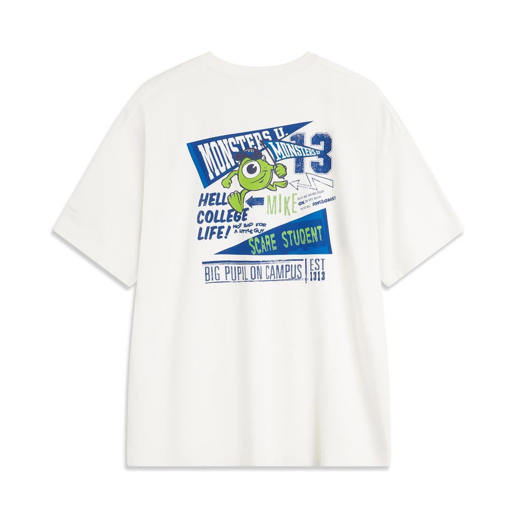 Li Ning X Disney Monsters University Collaboration Casual Loose Letter Pattern Round Neck Summer Short Sleeve T-Shirt Unisex T-Shirt AHSU497-1
