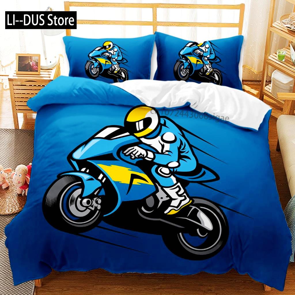 

Motorcycle Duvet Cover Set King Size Red And Black Dirt Bike Bedding Set Microfiber Boy Extreme Sports Theme Comforter Cover Set EU Single(135*200cm)3pcs