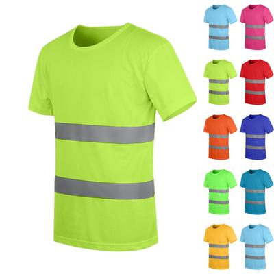 Roupa de Trabalho Refletiva de Secagem Rápida com Gola Redonda para Homem, Segurança na Construção ao Ar Livre, Saneamento Ambiental, Trabalho na Construção, Roupas de Trabalho Refletivas de Manga Curta Para