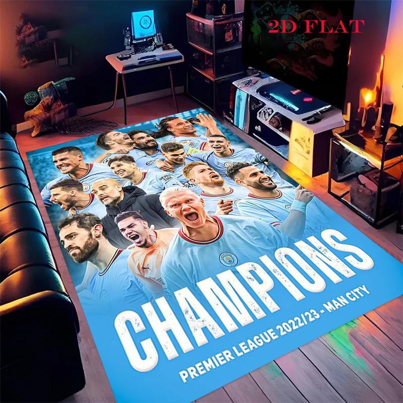 Tappeto Manchester City per Soggiorno Camera da Letto Casa Decorazione Divano, Tappetino Antiscivolo per Giochi Bambini