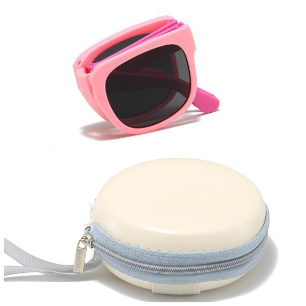 Folding Kids Sunglasses for Boys Girls Vintage Sports Square Children UV400 Outdoor Shades with Case