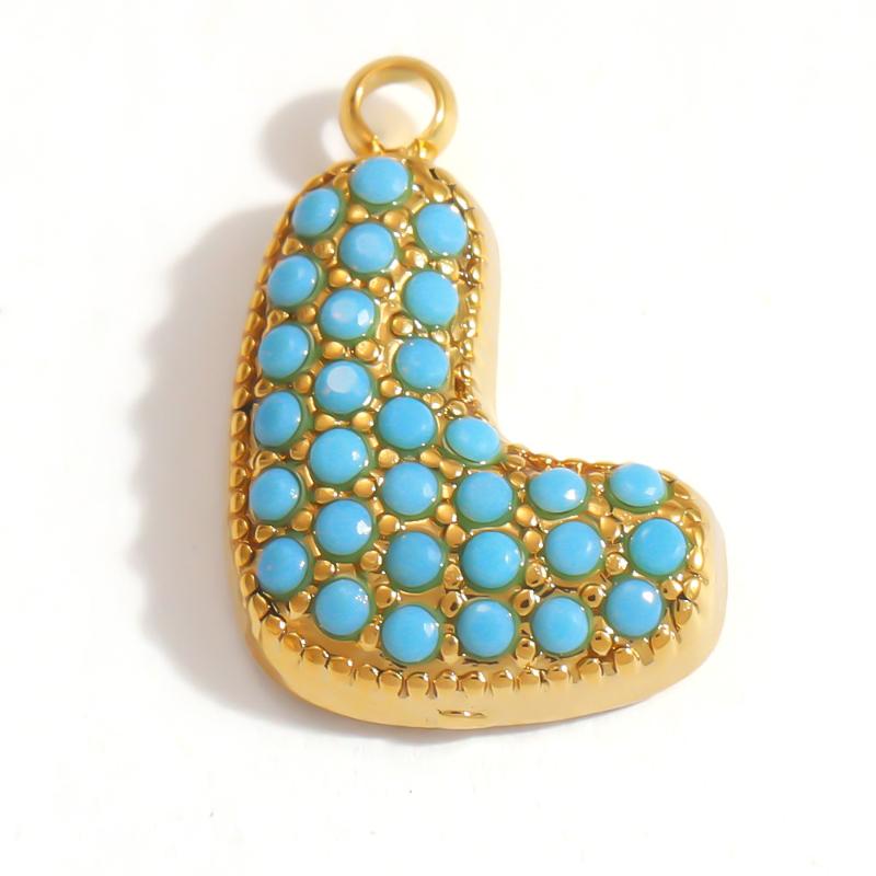Capital A-Z Initial Letter Pendants Pave Blue Synthetic Stone Minimalist Jewelry Charm for DIY Craft Accessory