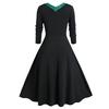 Womne Plus Size Long Sleeve Lace Panel A Line Sweetheart Neck Vintage Dress
