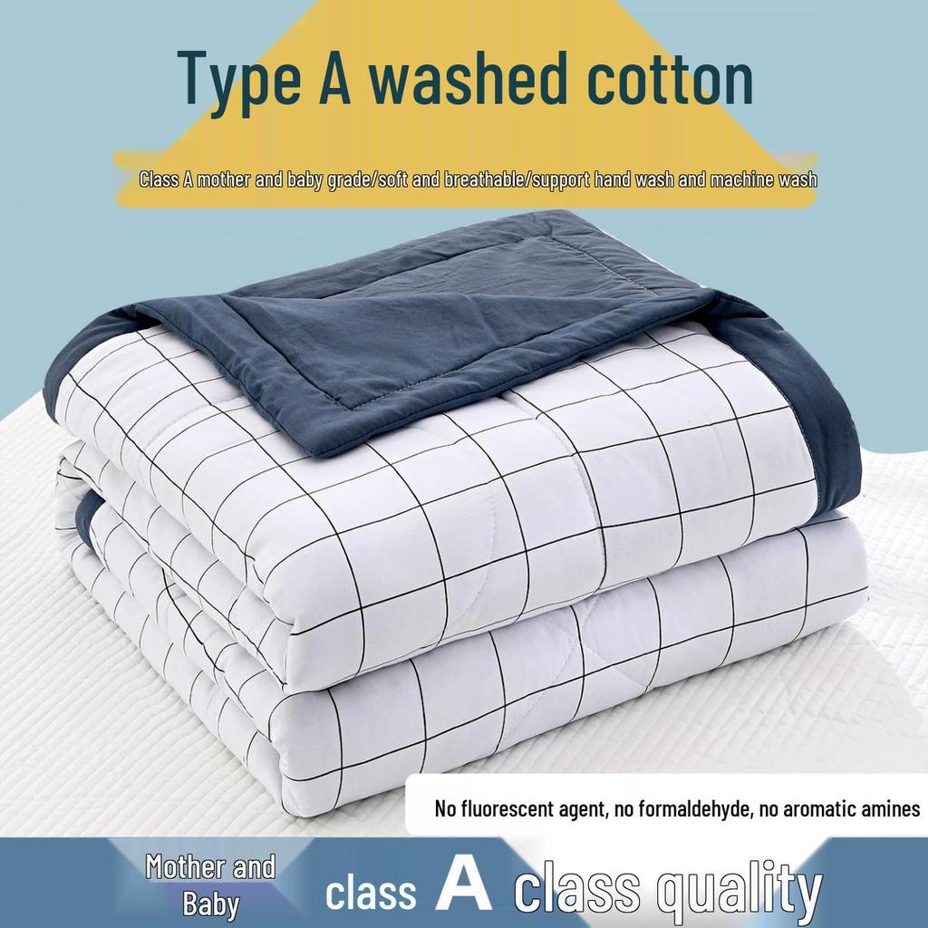 Letnia kołdra z bawełny pranej, Pasek w kratkę w stylu MUJI, Kołdra klimatyzacyjna do akademików, Letnia kołdra na łóżko pojedyncze, Kołdra na prezent