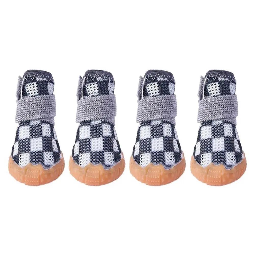4pcs/set Pet Dog Shoes Breathable Anti-skid Wear-resistant Hollow Dog Boots Sandwich Mesh Soft Puppy Mesh Shoes Paw Protectors