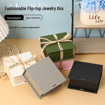 Scatola Regalo Souvenir di Lusso per Gioielli: Anello, Collana, Bracciale con Fiocco di Nastro, Design a Libro con Chiusura a Flip