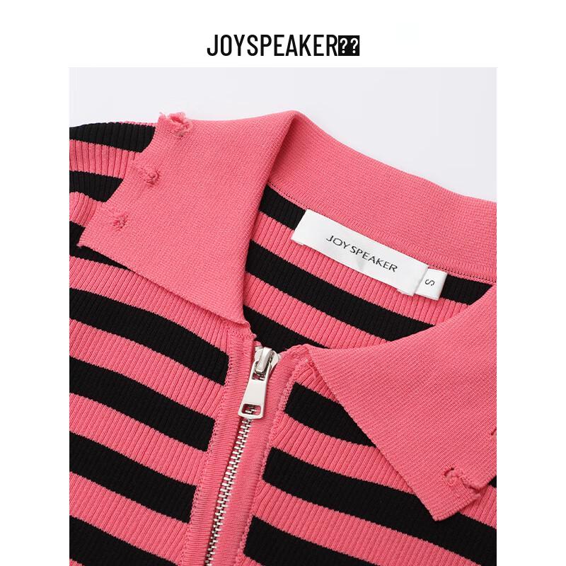 JOY SPEAKER Striped Lapel Knit Cardigan