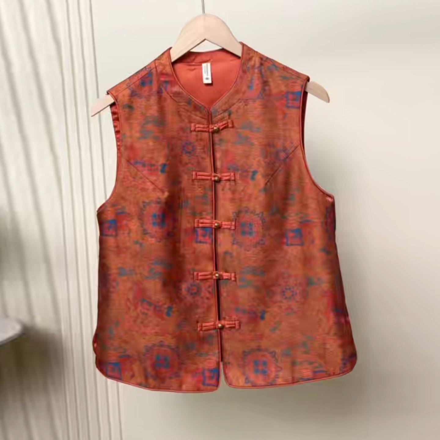 2026 Spring Retro Chinese-Style Frog Button Jacquard Vest for Mother s Day 3XL, 135-150 lbs