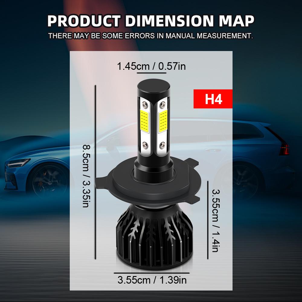 H4 Car LED HeadLight Bulbs Socket H4 High&Low Beam Highlight  4 Side 360°degree COB Chips 12000LM 6500K White