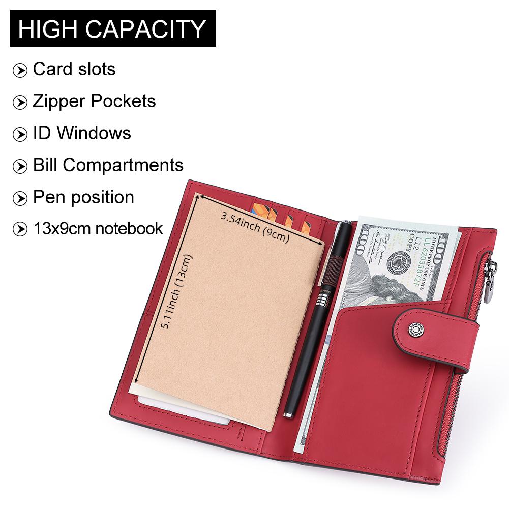 Humerpaul Ladies Leather Wallet Large-capacity Wallet Multi-function Coin Purse First Layer Cowhide Wallet Passport Holder Travel Card Holder