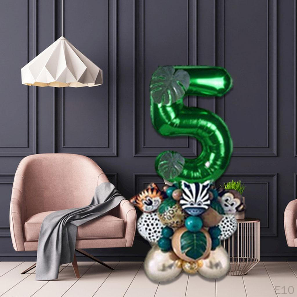 28 Pieces Jungle Animal Balloons Leaves Decor Theme Cute Green Aluminum Latex Balloon for