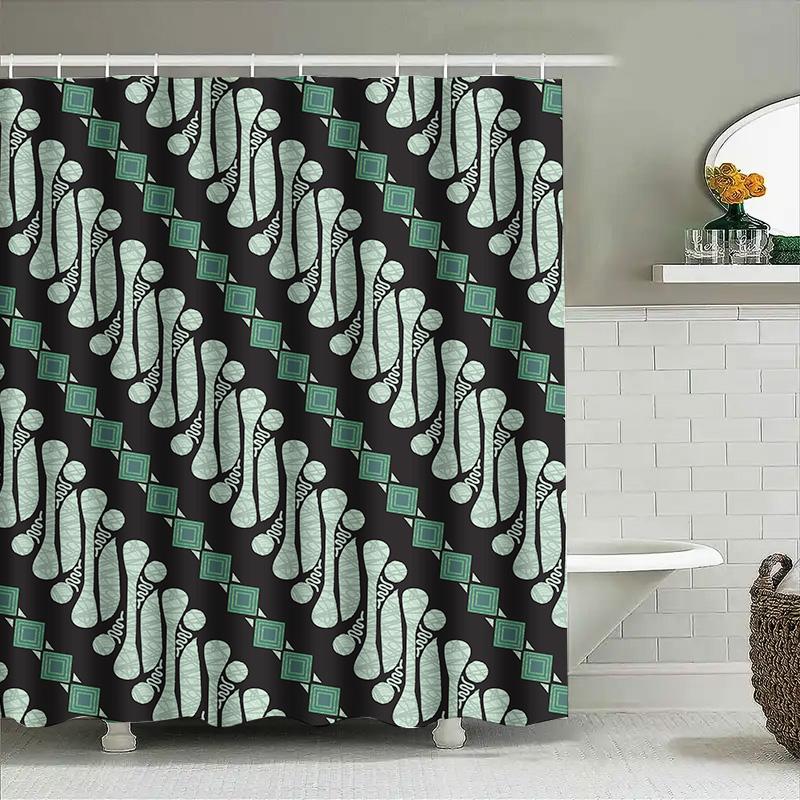 Modern Bathroom Shower Curtain Decorative Pattern Waterproof Fabric Printing Black Green Square 240X180cm
