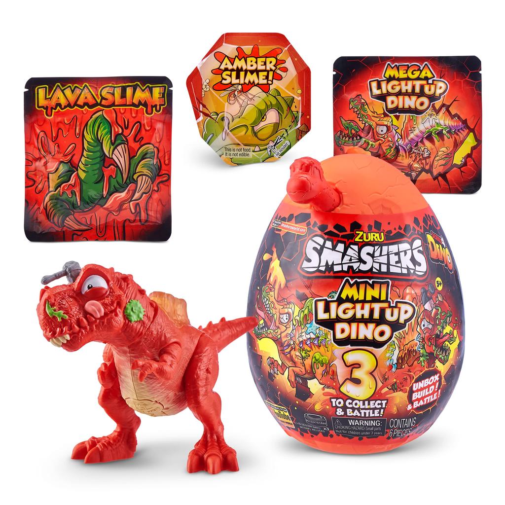 Smashers Mini Dinosaurus Tyrannosaurus od Lava Slime Surprise Series pro kluky a Amazon Exkluzivní Kombinované Balení Svítící ZURU, 4, Děti,