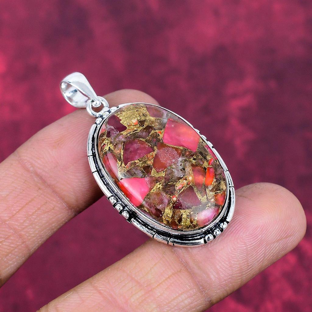 Red Copper Turquoise Pendant, 925 Solid Sterling Silver Jewelry, Gemstone Pendant, Gift For Her Handmade Dainty Jewelry