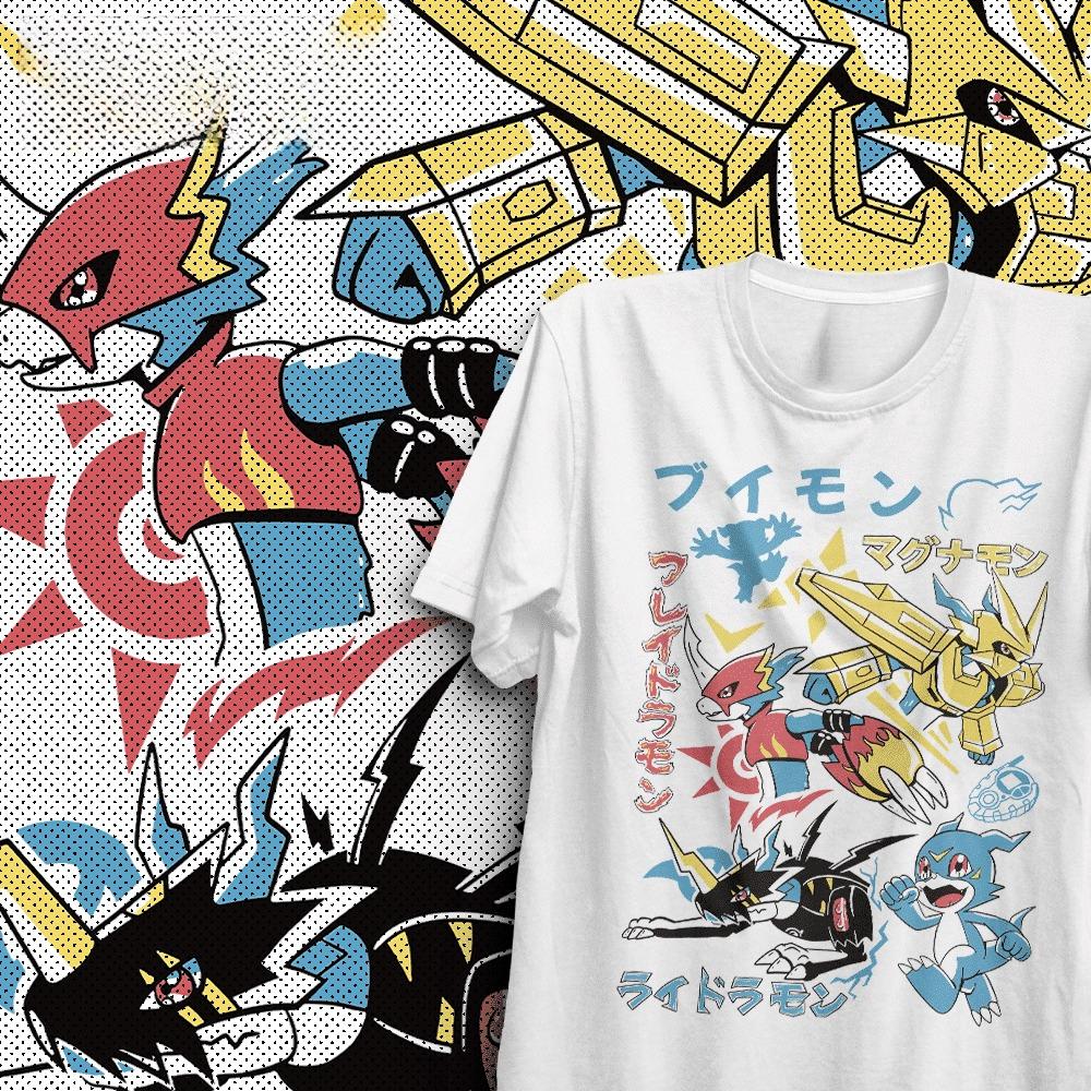 Summer Digimon Vmon Flamedramon Magnamon Raidramon Aesthetic TShirt Unisex Oversized YK Streetwear Cotton Graphic Tee