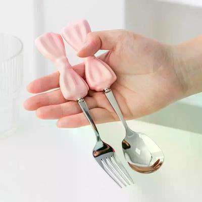Tableware Set Portable Cutlery Bow-shaped Stainless Steel Fork Spoon Chopsticks Portable Travel Flatware With Box