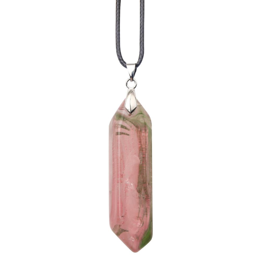 Hexagon Natural Stone Necklace With Crystal Bullet Pendant For Wear Fashion