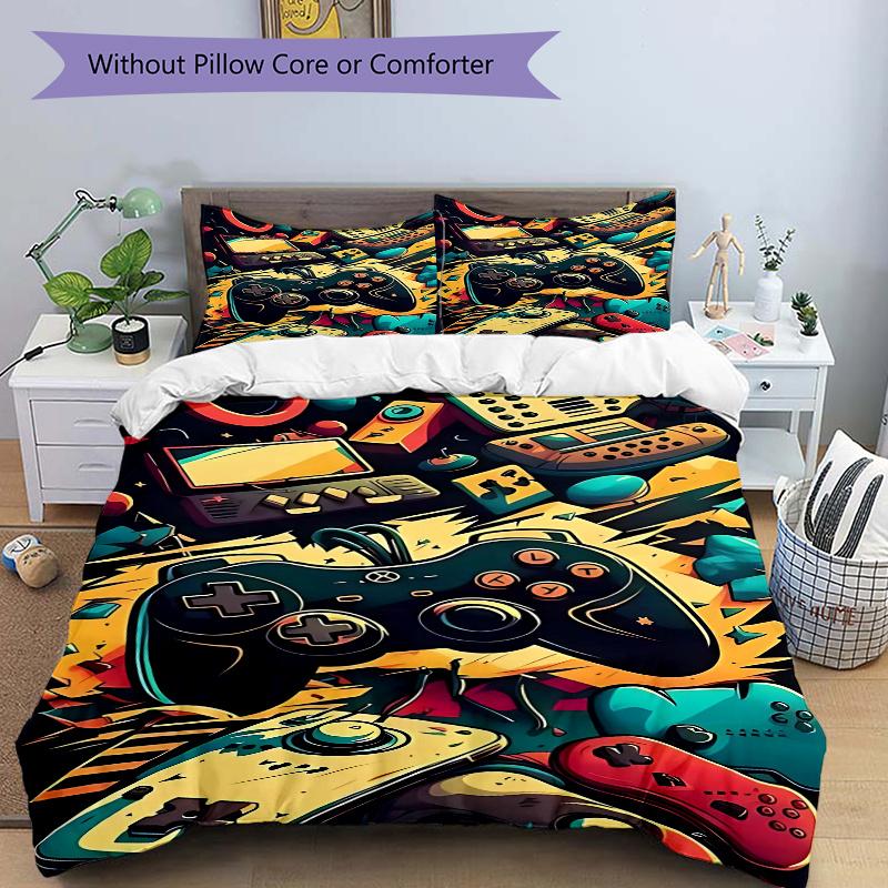 

3pcs Anime Cartoon Design Gaming Controller Themed Bedding Set - Includes One Quilt Cover and Two Pillowcases (No Core) - Perfect for Bedroom and Gues 135x200cm