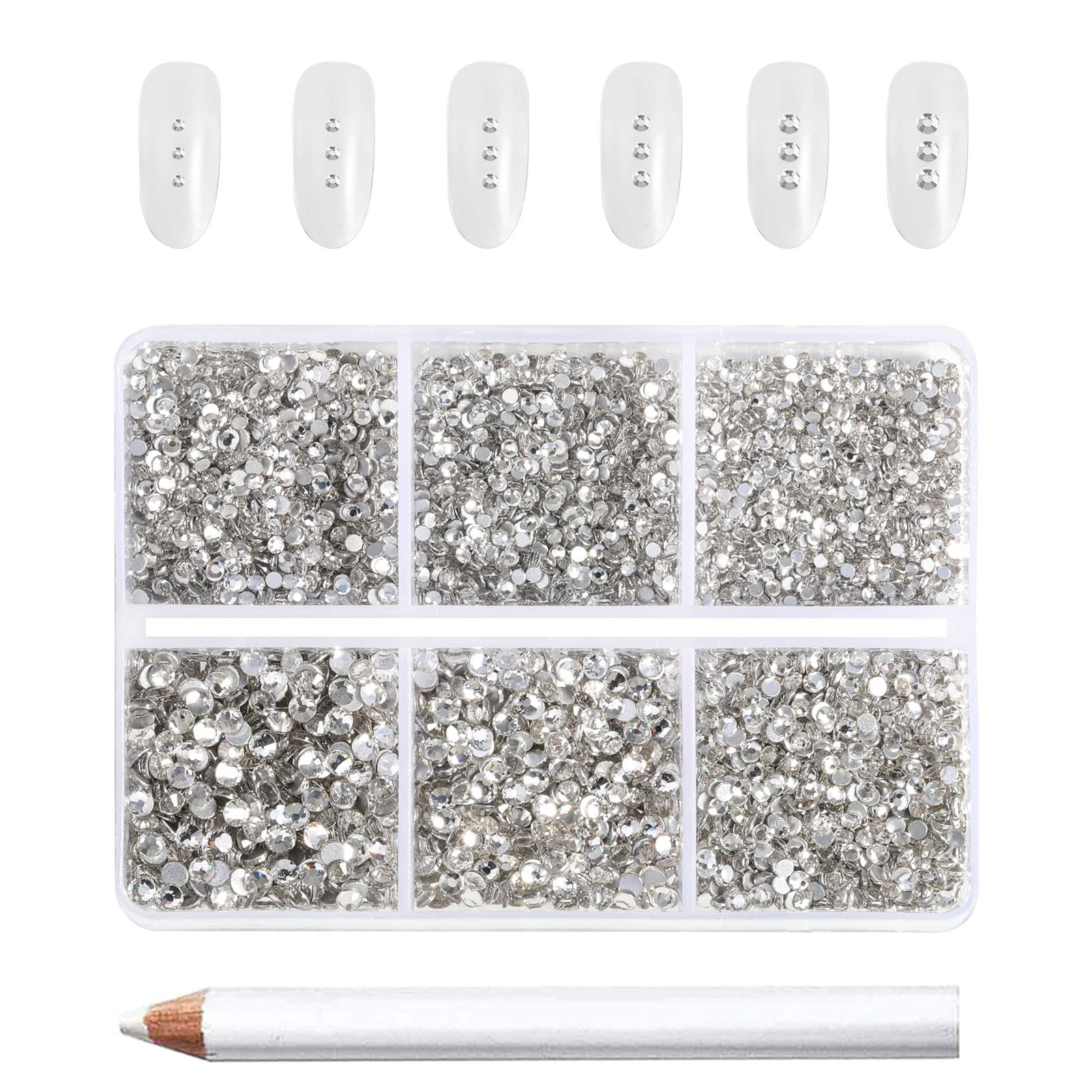 

Beadsland Flat Back Rhinestones Nail Gems Round Crystal Rhinestones SS3-SS10 Mixed 6 Sizes Wax Pencil Kit Crystal