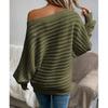 New Women's Solid Color Ribbed Knit Sweater Boat Neck Batwing Sleeves Oversized Pullover Soft Stretchable Casual Loose Top