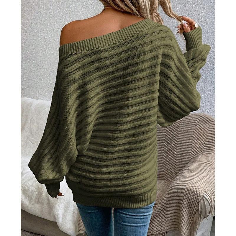 New Women's Solid Color Ribbed Knit Sweater Boat Neck Batwing Sleeves Oversized Pullover Soft Stretchable Casual Loose Top