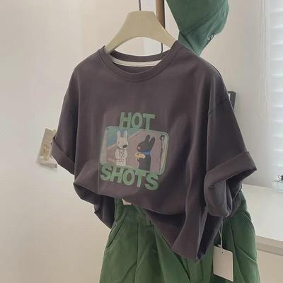 Women's Oversized American Retro Hong Kong Style Pure Cotton Short-Sleeve T-Shirt