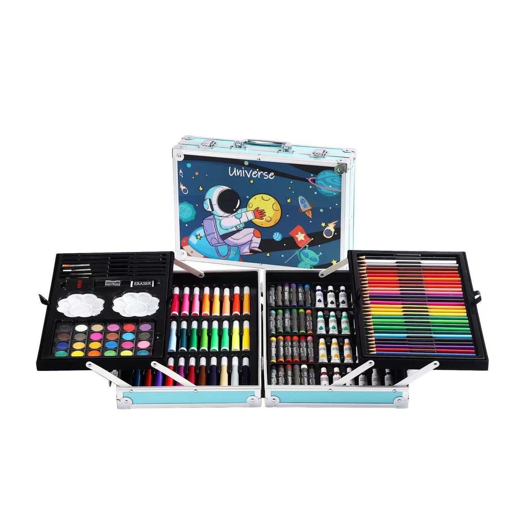 145-Piece Double-Layer Aluminum Box Paint Brush Set for Children's Art and Watercolor Painting Supplies
