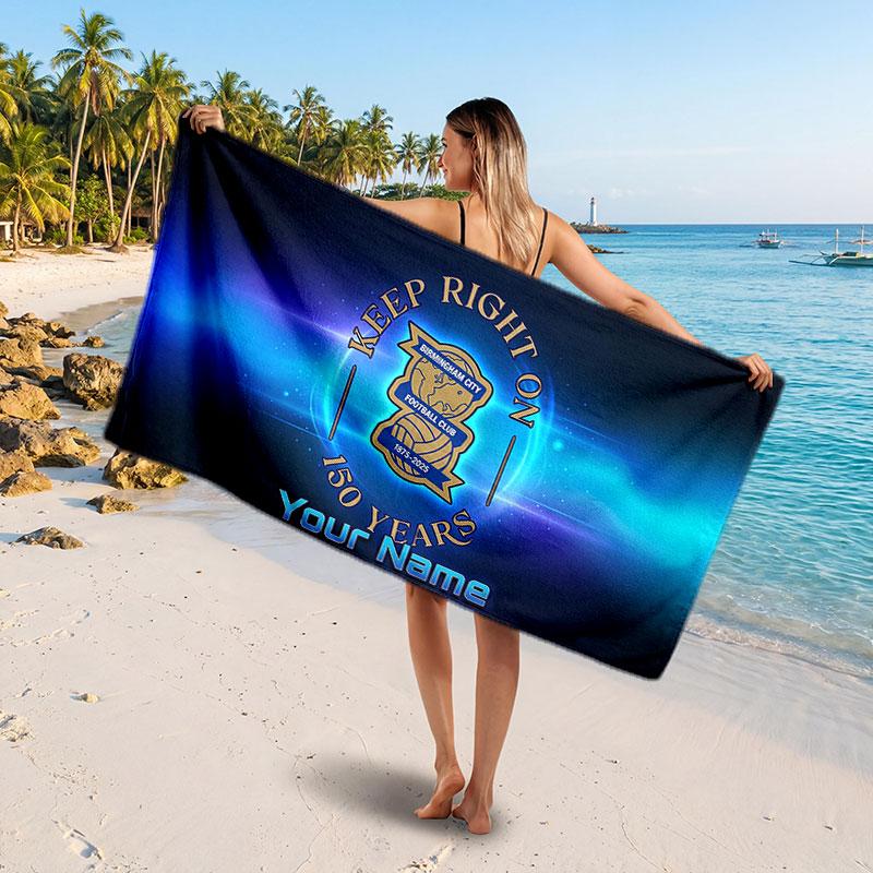 BIRMINGHAM CITY Benutzerdefiniertes Strandtuch, Personalisierter Name Text Druck, Fußball Logo Weiches Schnelltrocknendes Handtuch Urlaubsgeschenk