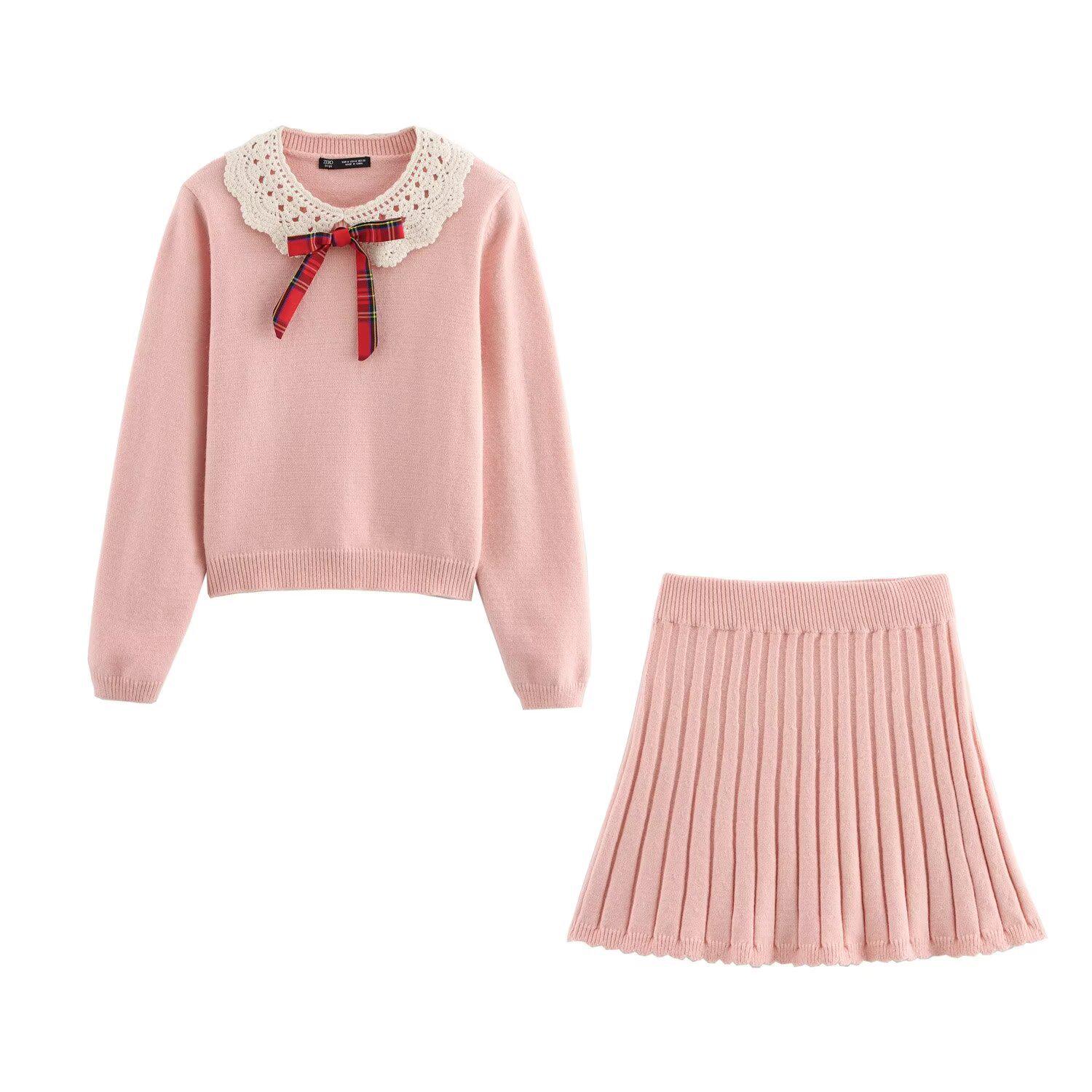 

Весна 2025 Новинка Женский Трикотажный Пуловер и Юбка Миди в Стиле Преппи - Европейская и Американская Мода Small розовый