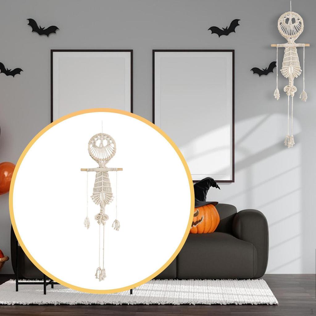 Human Skeleton Tapestry Bohemian Ornament Prop Macrame Woven Wall Hanging Halloween Decor for