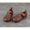 Johnature Genuine Leather Round Toe Soft Soled Sandals Hollow Out Breathable Low Heel Women's Shoes