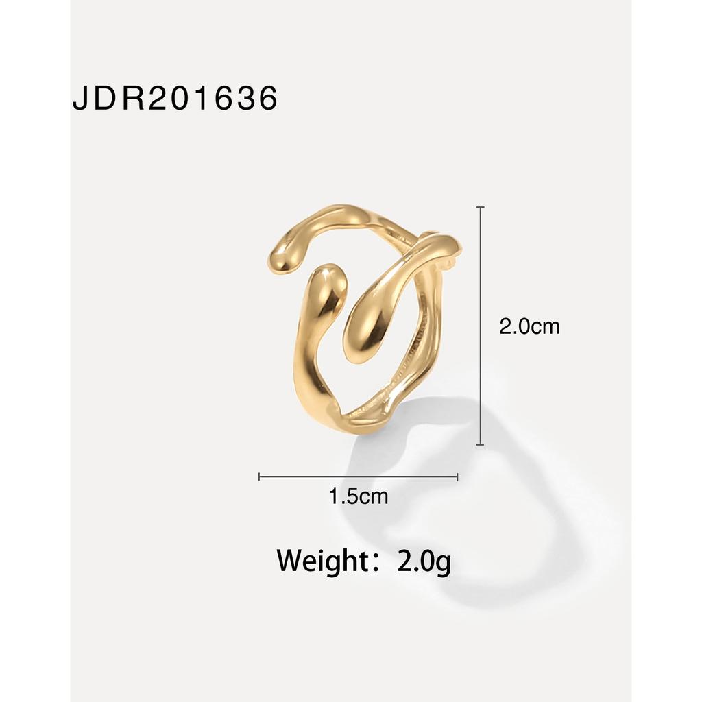 Youthway Mode Unregelmäßiger Metalltextur Offener Ring Edelstahl PVD-beschichtet Gold Damen Wasserdicht Stilvoller Schmuck