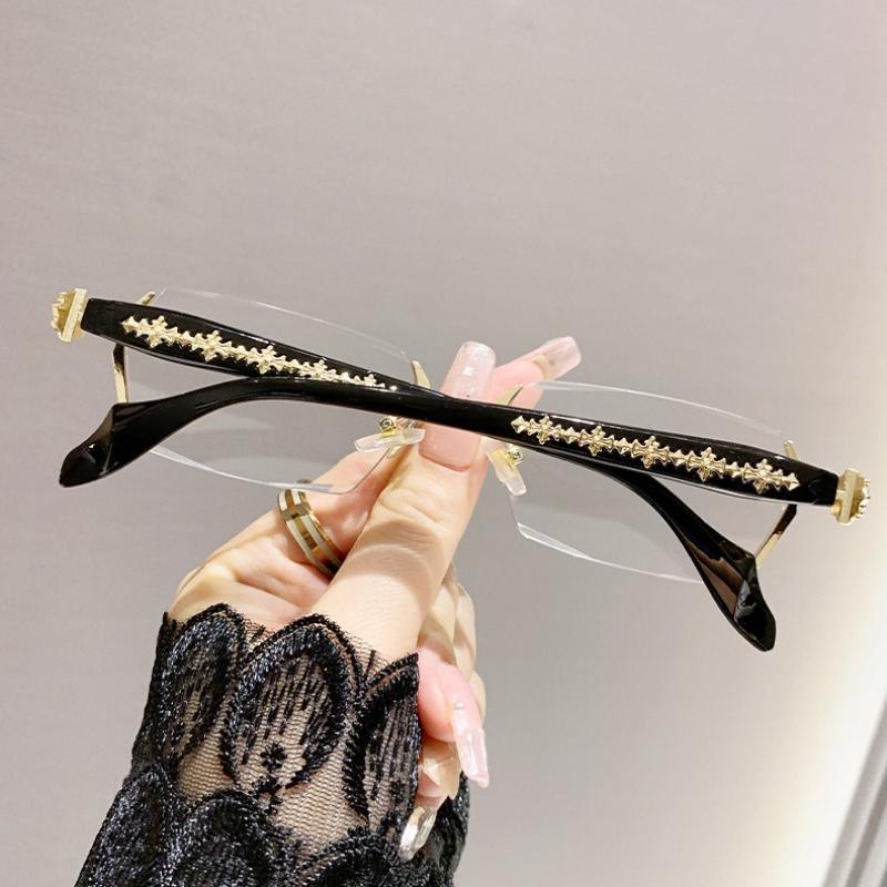Fashion Photochromic Myopia Glasses Frameless Cut Edge Metal Frame Blue Light Blocking Eye Protection