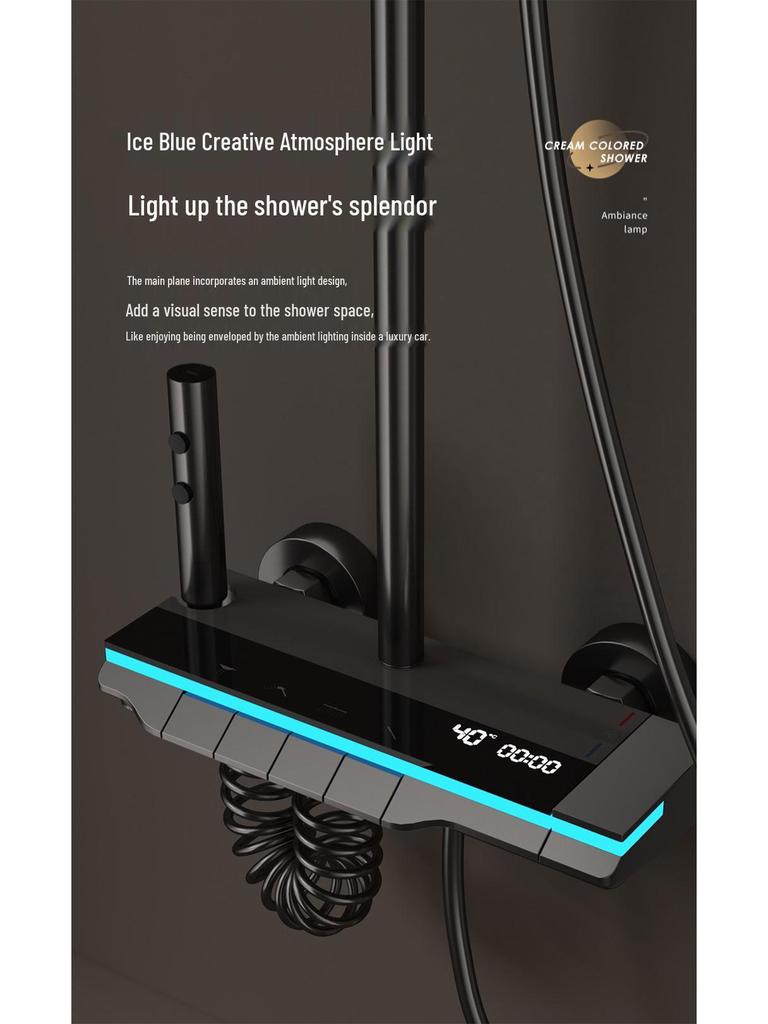 Oryginalny termostatyczny zestaw prysznicowy w całości miedziany z wyświetlaczem cyfrowym i funkcją deszczownicy LED